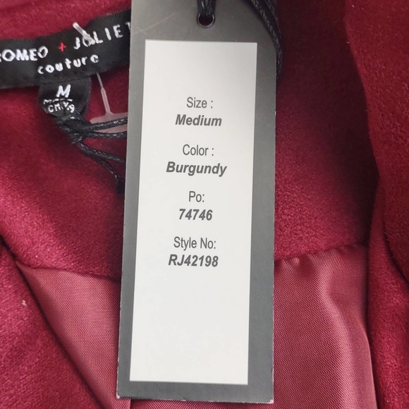 Romeo & Juliet Couture Faux Suede Moto Biker Jacket Medium Burgundy - Picture 9 of 12